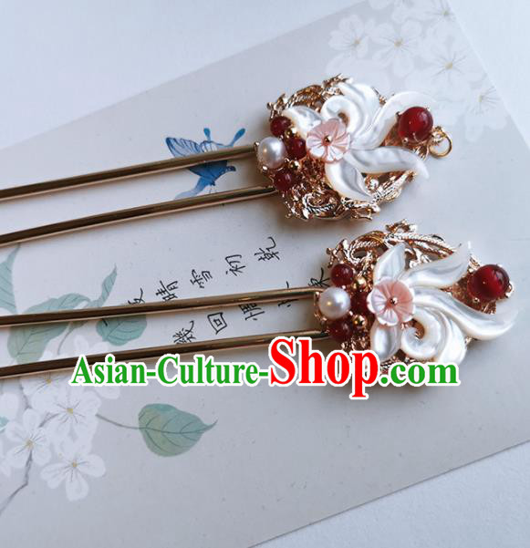 Chinese Ancient Princess Shell Hairpins Traditional Handmade Hanfu Hair Accessories for Women