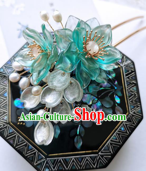 Chinese Ancient Princess Green Peach Flower Hairpins Traditional Handmade Hanfu Hair Accessories for Women