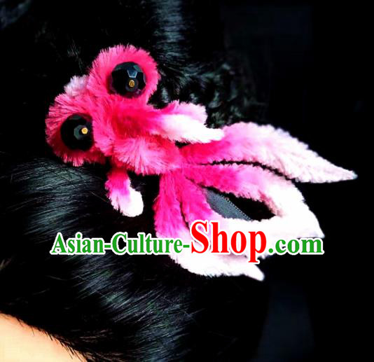 Chinese Ancient Court Rosy Velvet Goldfish Hair Claw Hairpins Traditional Hanfu Handmade Hair Accessories for Women