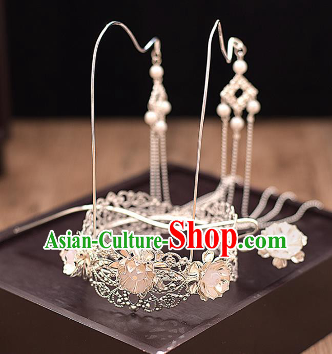 Chinese Ancient Bride Phoenix Coronet Tassel Hairpins Traditional Hanfu Wedding Hair Accessories for Women