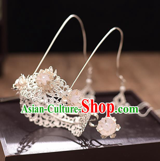 Chinese Ancient Bride Phoenix Coronet Tassel Hairpins Traditional Hanfu Wedding Hair Accessories for Women