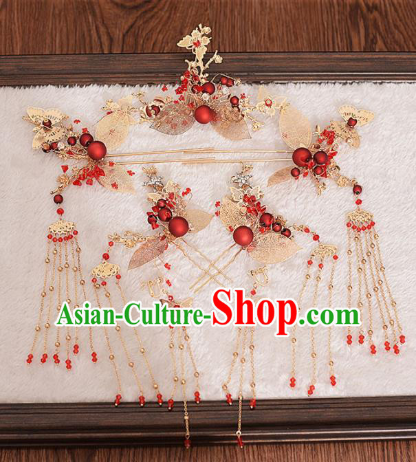 Chinese Ancient Bride Hair Claws Tassel Hairpins Traditional Hanfu Wedding Hair Accessories for Women