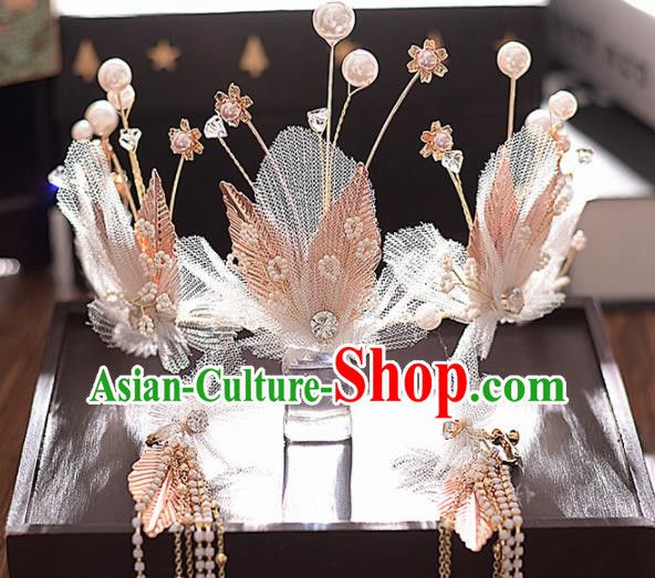 Top Grade Handmade Pink Leaf Royal Crown Traditional Princess Wedding Hair Accessories for Women