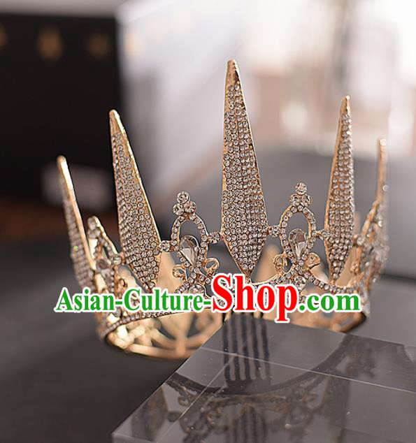 Top Grade Handmade Baroque Zircon Royal Crown Traditional Princess Wedding Hair Accessories for Women