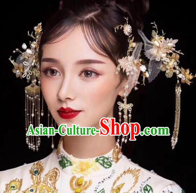 Chinese Ancient Bride Silk Flower Hair Claws Hairpins Traditional Hanfu Wedding Hair Accessories for Women