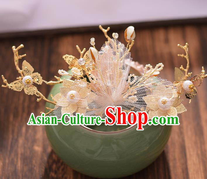 Chinese Ancient Bride Silk Flower Hair Claws Hairpins Traditional Hanfu Wedding Hair Accessories for Women