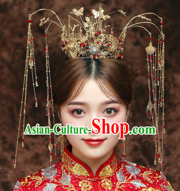 Chinese Ancient Bride Phoenix Coronet Hairpins Traditional Hanfu Wedding Hair Accessories for Women