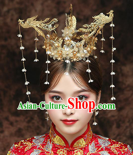 Chinese Ancient Bride Three Phoenix Coronet Hairpins Traditional Hanfu Wedding Hair Accessories for Women