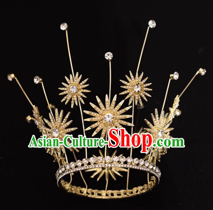 Top Grade Handmade Baroque Golden Royal Crown Traditional Princess Wedding Hair Accessories for Women