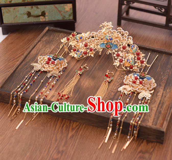 Chinese Ancient Bride Pine Phoenix Coronet Hairpins Traditional Hanfu Wedding Hair Accessories for Women