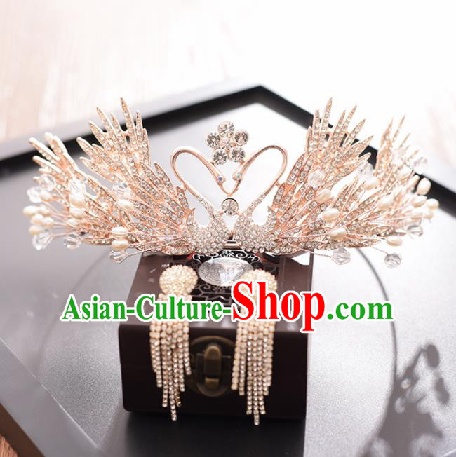 Top Grade Handmade Baroque Zircon Swan Royal Crown Traditional Princess Wedding Hair Accessories for Women