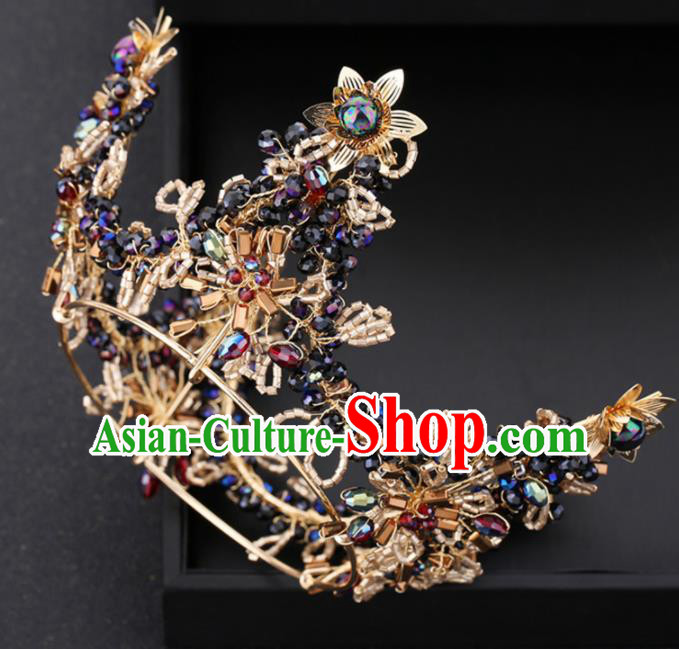 Top Grade Handmade Baroque Black Royal Crown Traditional Princess Wedding Hair Accessories for Women