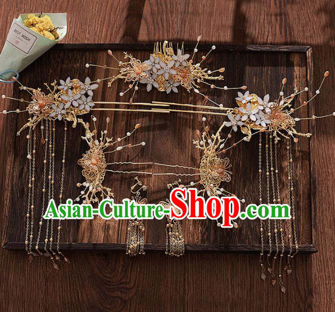 Chinese Ancient Bride Hair Comb Tassel Hairpins Traditional Hanfu Wedding Hair Accessories for Women