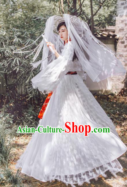 Traditional Chinese Jin Dynasty Swordsman Hanfu Clothing Ancient Nobility Childe Feather Replica Costumes for Men