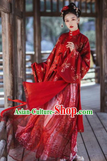 Traditional Chinese Ming Dynasty Bride Red Hanfu Dress Ancient Nobility Lady Wedding Replica Costumes for Women