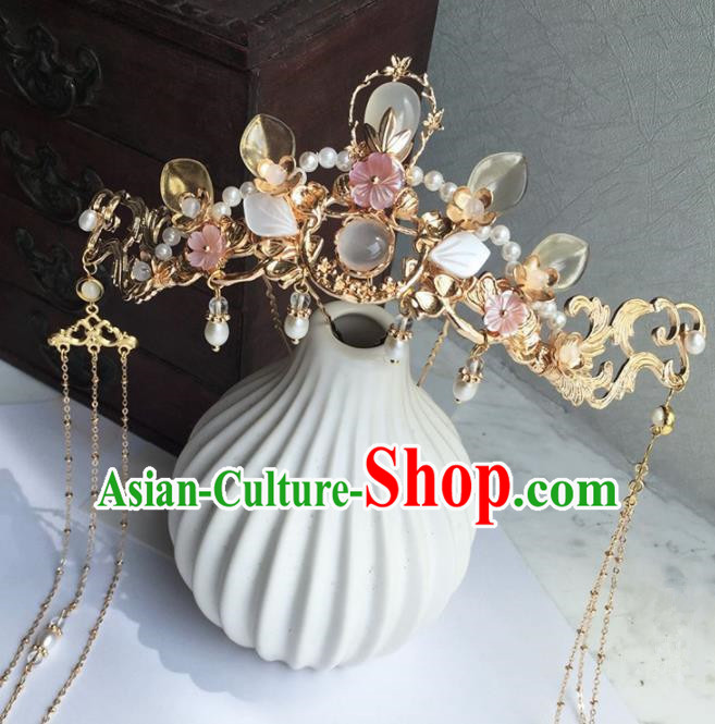 Chinese Handmade Ancient Princess Tassel Pine Hair Crown Hairpins Traditional Hanfu Hair Accessories for Women