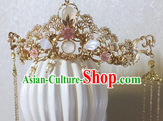 Chinese Handmade Ancient Princess Tassel Pine Hair Crown Hairpins Traditional Hanfu Hair Accessories for Women