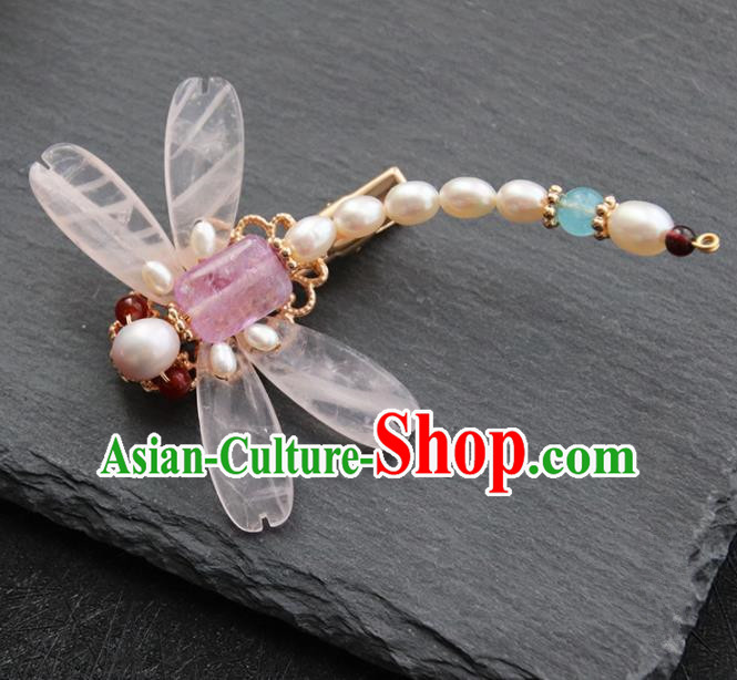 Chinese Ancient Princess Pearls Dragonfly Hair Claw Hairpins Traditional Handmade Hanfu Hair Accessories for Women
