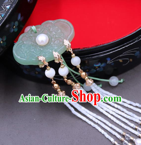 Chinese Ancient Court Tassel Jade Brooch Pendant Traditional Princess Hanfu Breastpin Accessories for Women