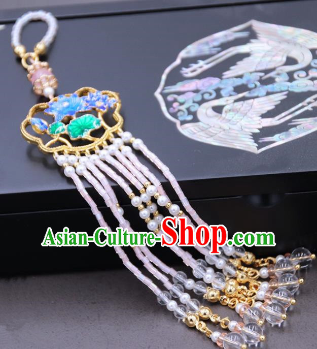 Chinese Ancient Court Tassel Blueing Brooch Pendant Traditional Princess Hanfu Breastpin Accessories for Women