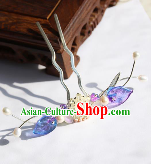 Chinese Ancient Princess Purple Leaf Hairpins Traditional Handmade Hanfu Hair Accessories for Women