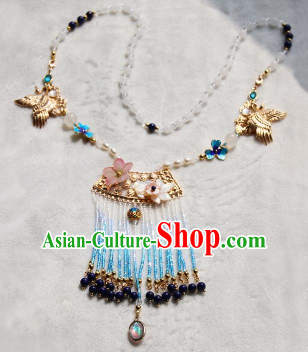 Chinese Ancient Court Blue Tassel Necklace Traditional Princess Hanfu Wedding Accessories for Women