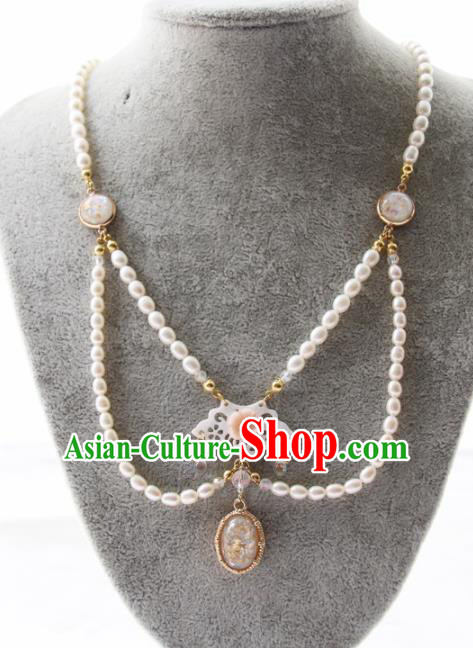 Chinese Ancient Court Pearls Tassel Necklace Traditional Princess Hanfu Wedding Accessories for Women