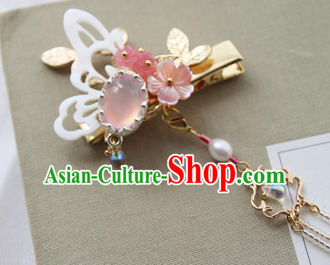 Chinese Ancient Princess Shell Butterfly Tassel Hair Claw Hairpins Traditional Handmade Hanfu Hair Accessories for Women