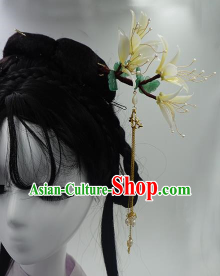 Chinese Ancient Princess Honeysuckle Hairpins Traditional Handmade Hanfu Hair Accessories for Women