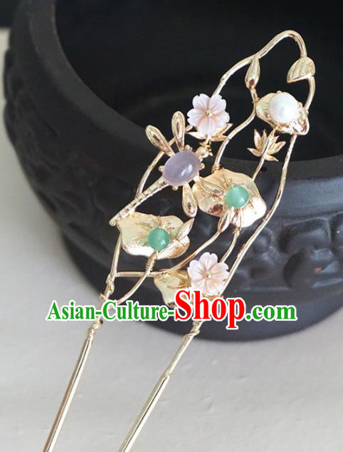 Chinese Ancient Princess Dragonfly Lotus Hairpins Traditional Handmade Hanfu Hair Accessories for Women