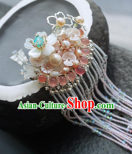 Chinese Ancient Princess Hairpins Pink Pearls Tassel Hair Claw Traditional Handmade Hanfu Hair Accessories for Women