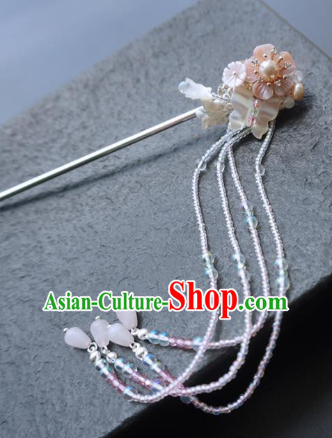 Chinese Ancient Princess Hairpins Shell Tassel Hair Clip Traditional Handmade Hanfu Hair Accessories for Women