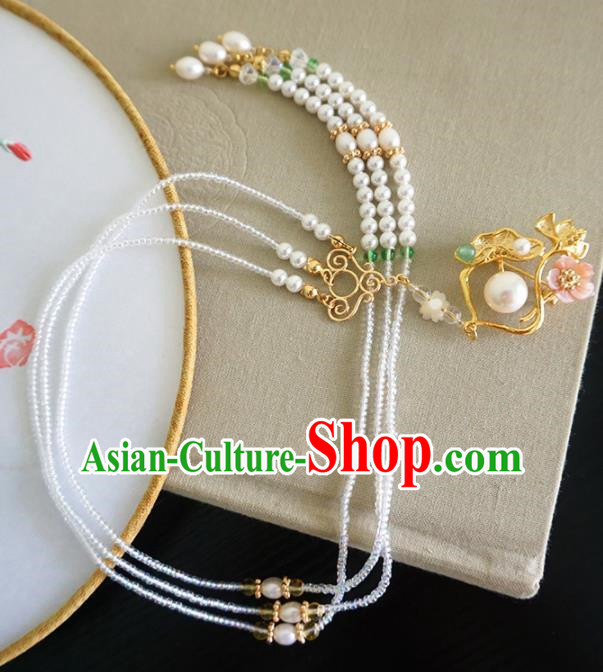 Chinese Ancient Court Lotus Tassel Brooch Traditional Princess Hanfu Breastpin Jewelry Accessories for Women