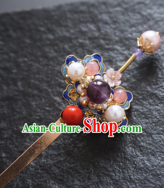 Chinese Ancient Princess Amethyst Blueing Hairpins Traditional Handmade Hanfu Hair Accessories for Women