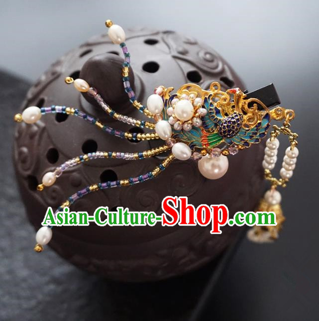 Chinese Ancient Princess Cloisonne Phoenix Hair Claw Hairpins Traditional Handmade Hanfu Hair Accessories for Women