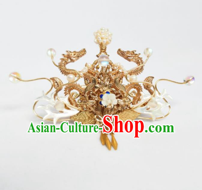 Chinese Ancient Princess Golden Dragon Hair Crown Hairpins Traditional Handmade Hanfu Hair Accessories for Women