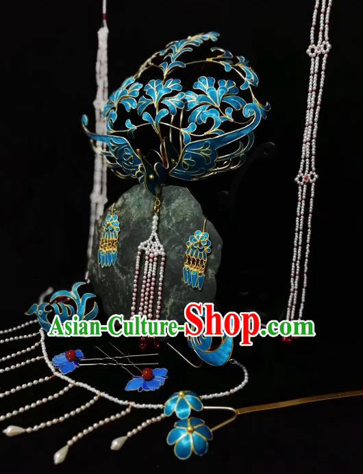Ancient Chinese Ming Dynasty Wedding Phoenix Coronet Hairpins Traditional Hanfu Court Hair Accessories for Women