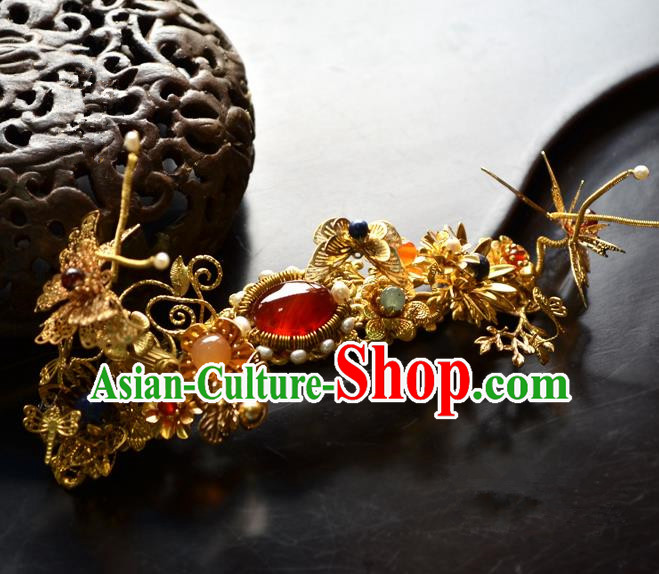 Chinese Ancient Princess Agate Hair Claw Hairpins Traditional Handmade Hanfu Hair Accessories for Women