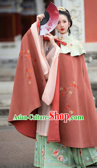 Traditional Chinese Ming Dynasty Embroidered Cloak Ancient Young Lady Replica Costumes for Women