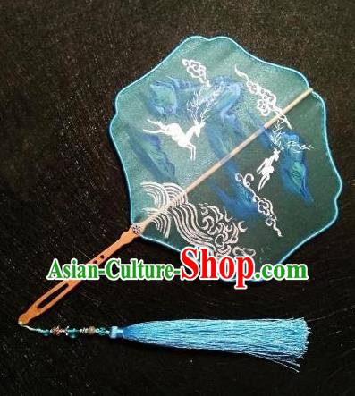 Chinese Ancient Court Embroidered Green Palace Fans Traditional Hanfu Wedding Silk Fan for Women