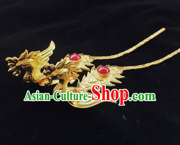 Chinese Ancient Princess Golden Phoenix Hairpins Traditional Handmade Hanfu Hair Accessories for Women