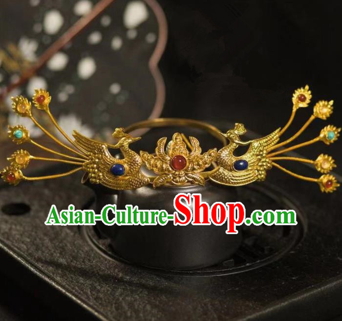 Chinese Ancient Princess Phoenix Hair Crown Hairpins Traditional Handmade Hanfu Hair Accessories for Women