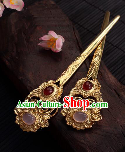 Chinese Ancient Princess Golden Hair Clip Hairpins Traditional Handmade Hanfu Hair Accessories for Women