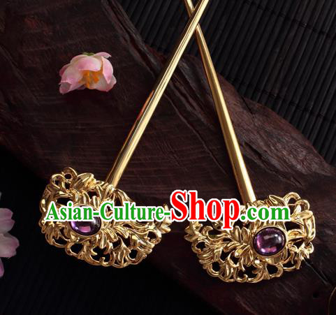 Chinese Ancient Princess Hair Clip Golden Hairpins Traditional Handmade Hanfu Hair Accessories for Women