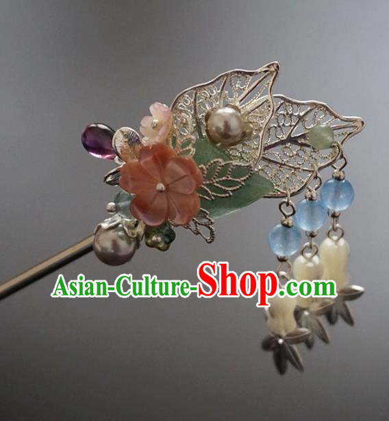 Chinese Ancient Princess Leaf Tassel Hair Clip Hairpins Traditional Handmade Hanfu Hair Accessories for Women