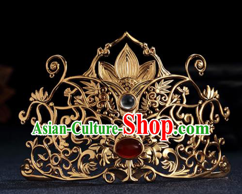 Chinese Ancient Princess Lotus Hair Crown Golden Hairpins Traditional Handmade Hanfu Hair Accessories for Women