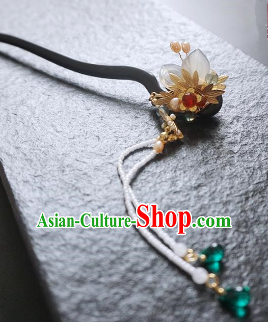 Chinese Ancient Princess Bamboo Leaf Ebony Hairpins Traditional Handmade Hanfu Hair Accessories for Women
