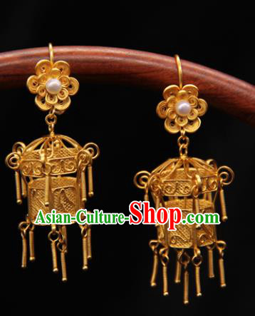 Chinese Ancient Court Golden Palace Earrings Traditional Princess Hanfu Wedding Ear Accessories for Women