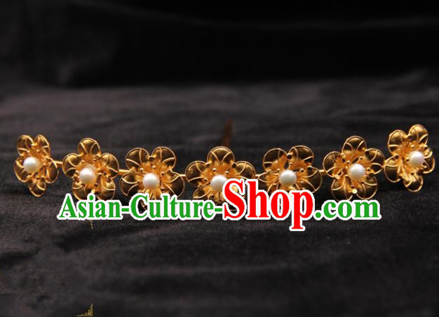 Chinese Ancient Ming Dynasty Empress Golden Flowers Hairpins Traditional Hanfu Court Hair Accessories for Women