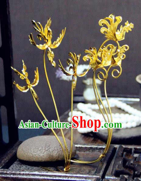 Ancient Chinese Jin Dynasty Princess Golden Birds Hairpins Traditional Hanfu Court Hair Accessories for Women